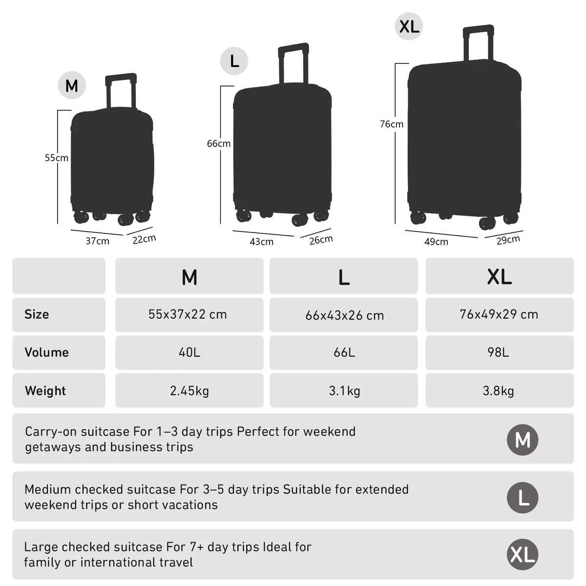 Mala de viagem Grande | 76 x 39 x 29 cm | 3.8 kg