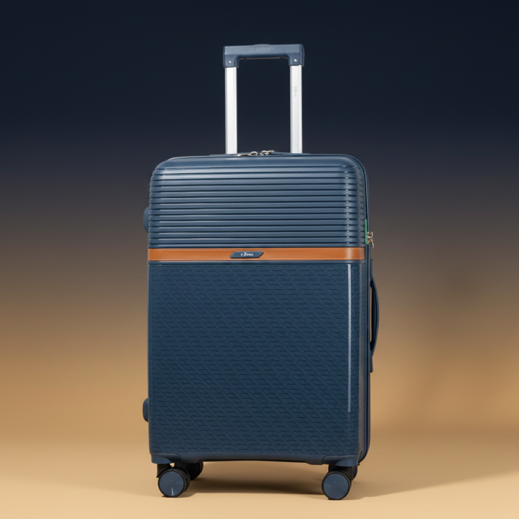 Mala azul marinho camel de frente fundo luxury